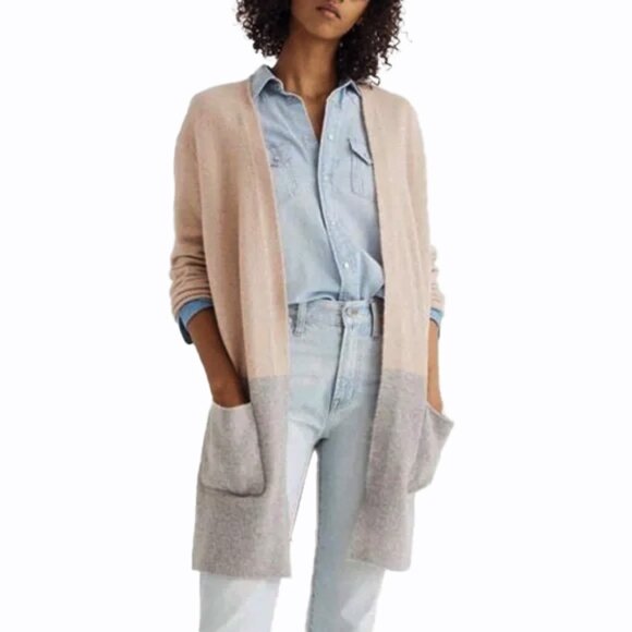 NWT Madewell Colorblock Kent Alpaca Blend Cardigan Sweater Gray and Beige Size L - Picture 1 of 10